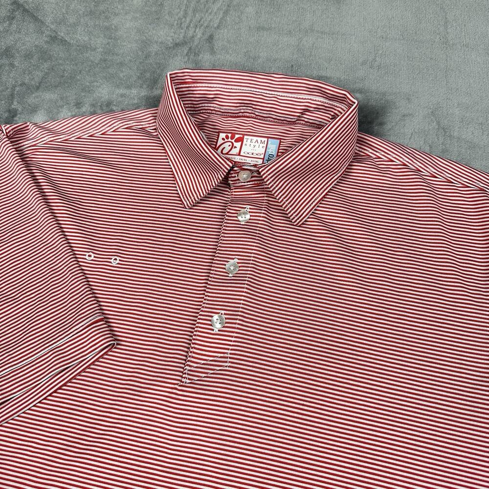 Chick Fil A Team Oobe HydroChill Polo Shirt Mens Large Red White Stripe Uniform
